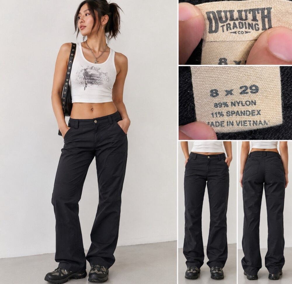 Gorpcore Outdoor Hiking Duluth Trading Co Straight Leg Utility Pants Sz 8 Black